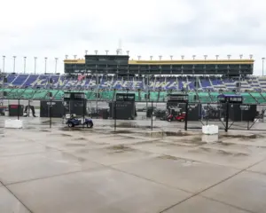May 5, 2024; Kansas City, Kansas, USA; Empty stands and public areas are empty before during a rain soaked Kansas Speedway.