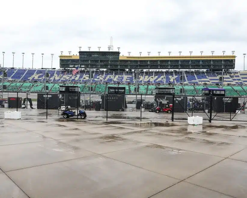 May 5, 2024; Kansas City, Kansas, USA; Empty stands and public areas are empty before during a rain soaked Kansas Speedway.