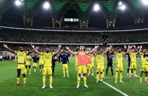 Ronaldo celebrating with his Al Nassr team mates