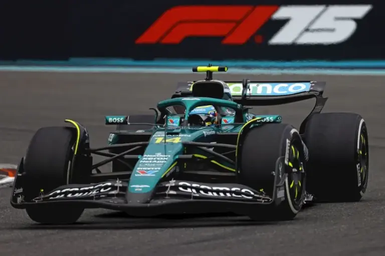 Honda; May 4, 2025; Miami Gardens, FL, USA; Aston Martin driver Fernando Alonso (14) during the F1 Miami Grand Prix at Miami International Autodrome.