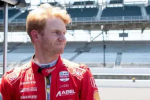 Dale Coyne Racing driver Jacob Abel (51) looks out from his pit box Sunday, May 18, 2025, during Last Chance practice ahead of qualifying for the 109th running of the Indianapolis 500 at Indianapolis Motor Speedway.
