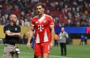 FC Bayern Munich midfielder Leon Goretzka (8) reacts.