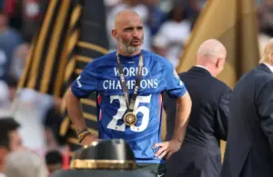 Enzo Maresca in the Chelsea champions shirt