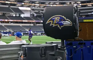 A view of the Baltimore Ravens logo.