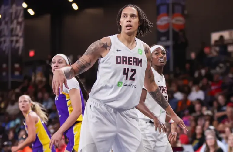 Atlanta Dream center Brittney Griner (42) in action against the Los Angeles Sparks in the first quarter at Gateway Center Arena at College Park.