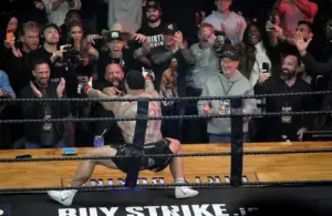 Gable Steveson celebrates after knocking out Billy Swanson 15-seconds into the first round during a Dirty Boxing Championship heavyweight fight at The Pinnacle Thursday, Oct. 30, 2025, in Nashville, Tenn.