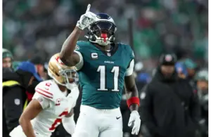 A.J. Brown Points up in the Sky before Wild Card Game vs 49ers.