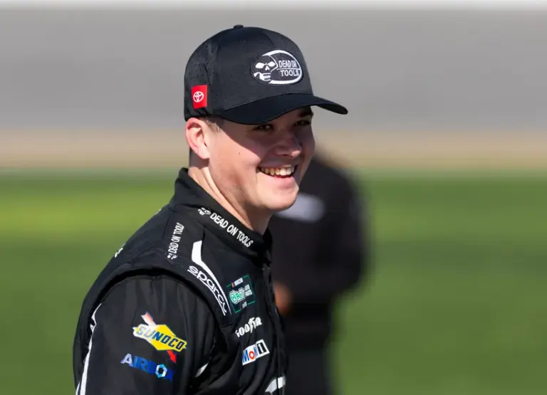 Feb 14, 2026; Daytona Beach, Florida, USA; NASCAR O’Reilly Auto Parts Series driver Harrison Burton (24) during qualifying for the United Rentals 300 at Daytona International Speedway.