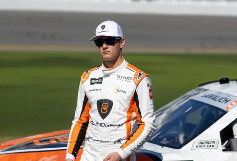 Feb 14, 2026; Daytona Beach, Florida, USA; NASCAR O’Reilly Auto Parts Series driver William Sawalich (18) during qualifying for the United Rentals 300 at Daytona International Speedway.