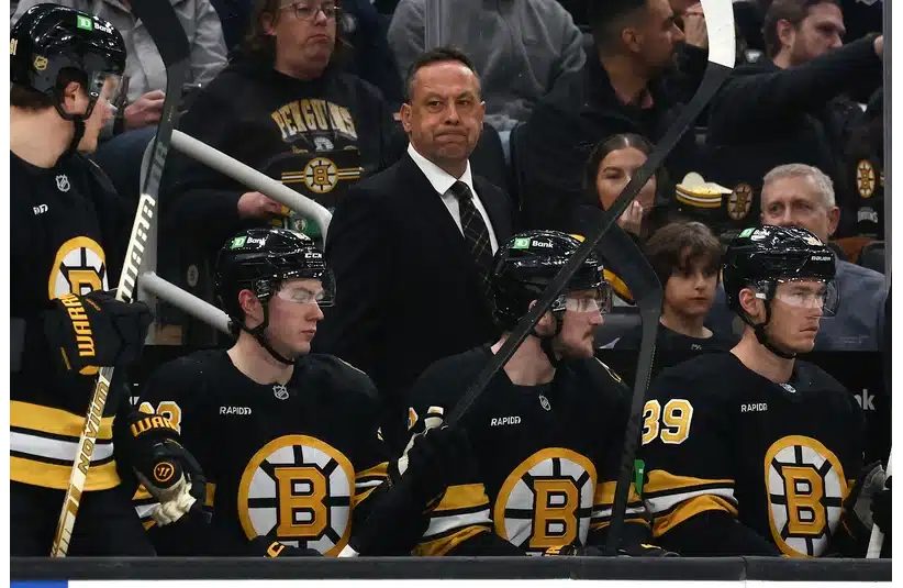 Marco Sturm behind the Bruins bench