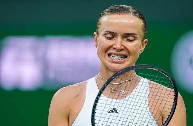 Elina Svitolina reacts to a point lost.