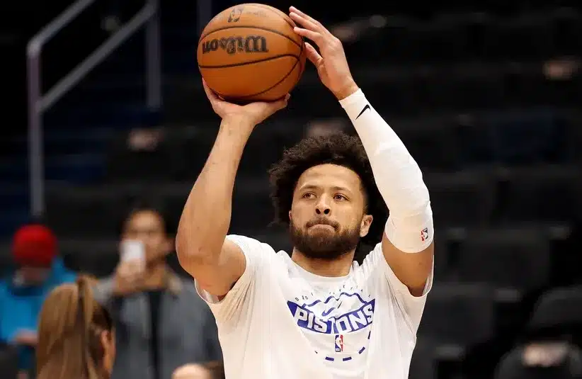 Detroit Pistons guard Cade Cunningham (2) takes a shot before a game.