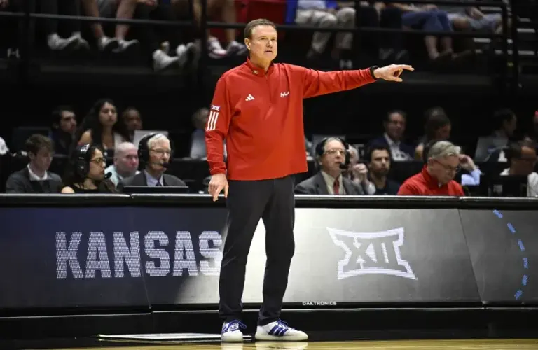 Kansas Jayhawks head coach Bill Self looks on in the first half.
