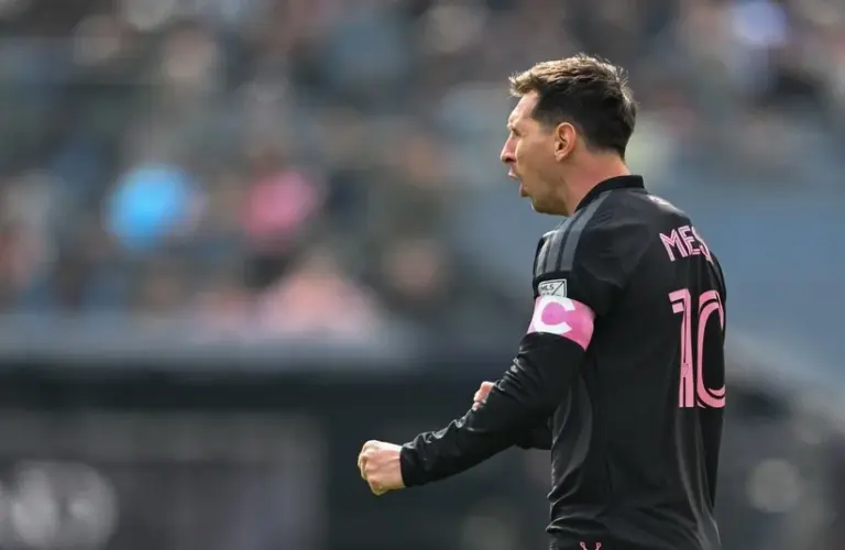 Messi celebrates after scoring a goal