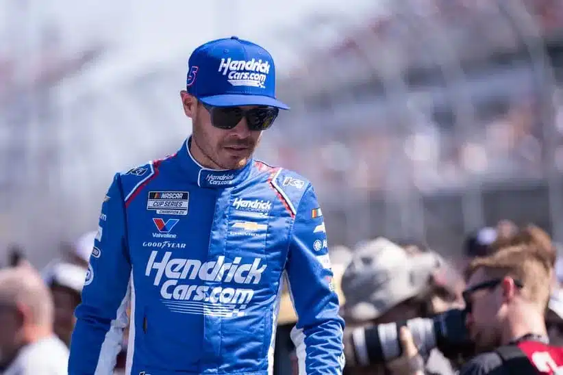 Mar 22, 2026; Darlington, South Carolina, USA; Hendrick Motorsports Kyle Larson (5) comes out for the Goodyear 400 at Darlington Raceway.