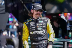 Mar 29, 2026; Martinsville, Virginia, USA; Team Penske driver Ryan Blaney (12) during practice at Martinsville Speedway.