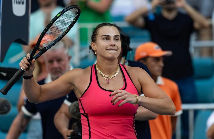 Sabalenka celebrating her title win