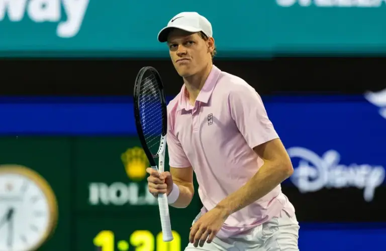 Jannik Sinner of Italy celebrates during his match.