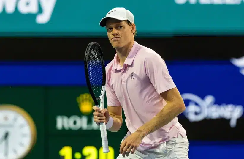 Jannik Sinner of Italy celebrates during his match.