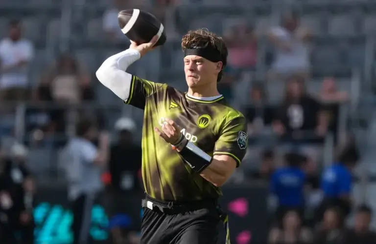 Wildcats FFC quarterback Joe Burrow throws the ball during the Fanatics Flag Football Classic.