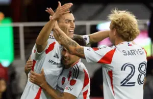 FC Dallas forward Petar Musa (9) celebrates after scoring a goal.