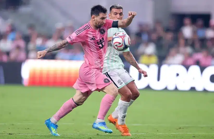 Inter Miami CF forward Lionel Messi (10) goes after the ball.