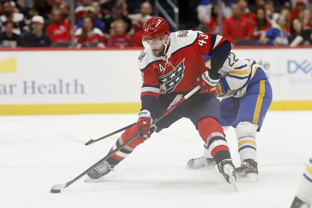 Capitals beat Hurricanes: Washington right wing Tom Wilson skates on goal at Capital One Arena