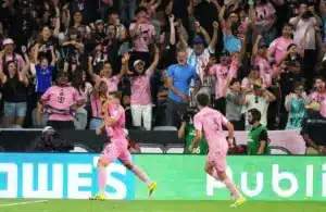Inter Miami CF forward Mateo Silvetti (24) celebrates a goal.