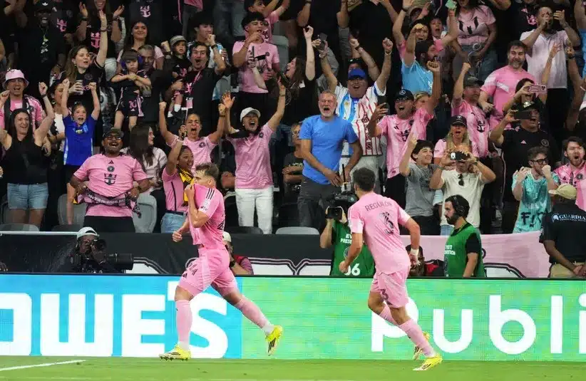 Inter Miami CF forward Mateo Silvetti (24) celebrates a goal.