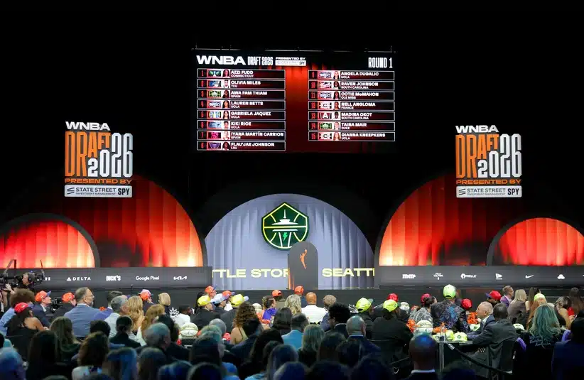 The stage for the WNBA Draft last night on ESPN.