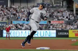 New York Yankees right fielder Aaron Judge rounds the bases.
