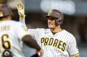 San Diego Padres third baseman Manny Machado (13) celebrates.