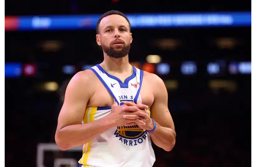 Apr 17, 2026; Phoenix, Arizona, USA; Golden State Warriors guard Stephen Curry (30) reacts against the Phoenix Suns during the second half in the play-in rounds of the 2026 NBA Playoffs at Mortgage Matchup Center. Mandatory Credit: Mark J. Rebilas-Imagn Images