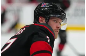 Ehlers on the ice looking up at the rafters