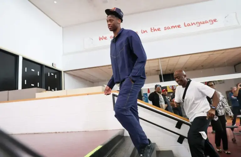 Brockton's AJ Dybantsa takes the stage before declaring for the 2026 NBA Draft.