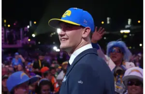 Apr 23, 2026; Pittsburgh, PA, USA; Alabama Crimson Tide quarterback Ty Simpson is selected by the Los Angeles Rams as the number 13 pick during the 2026 NFL Draft at Acrisure Stadium. Mandatory Credit: Kirby Lee-Imagn Images