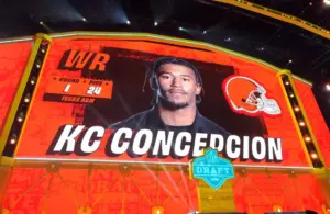 A&M WR KC Concepcion is selected by the Cleveland Browns with the No. 24 pick in the 2026 NFL Draft at Acrisure Stadium.