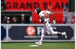 Baltimore Orioles Jeremiah Jackson rounding the bases after a grand slam