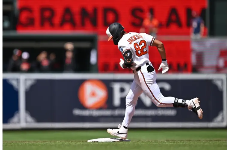 Baltimore Orioles Jeremiah Jackson rounding the bases after a grand slam