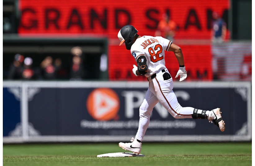Baltimore Orioles Jeremiah Jackson rounding the bases after a grand slam