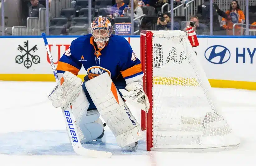 Goalie Semyon Varlamov looks on during the second period of the Islanders’ win over the Canadiens on Oct. 19, 2024, at UBS arena.

Credit: Corey Sipkin for the NY POST