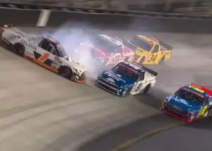 NASCAR; A nightmare crash between Eckes and Heim ensues at Bristol Motor Speedway.