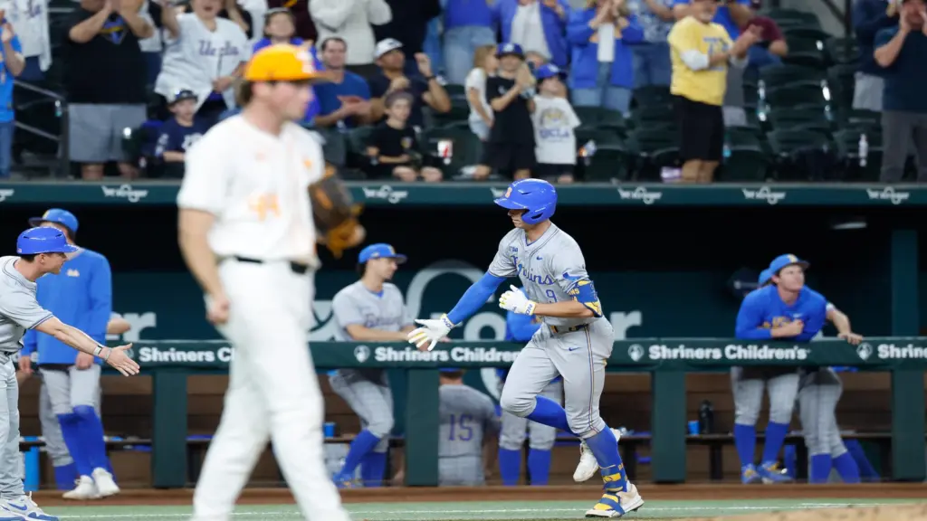 Feb 27, 2026; Arlington, TX, USA; UCLA vs, Tennessee during the Amegy Bank College Baseball Series at Globe Life Field. Mandatory Credit: Chris Jones-Imagin Images