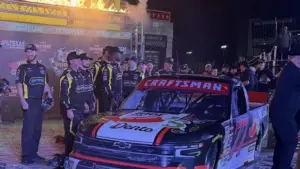 Carson Hocevar's victory lane celebration post-race.
