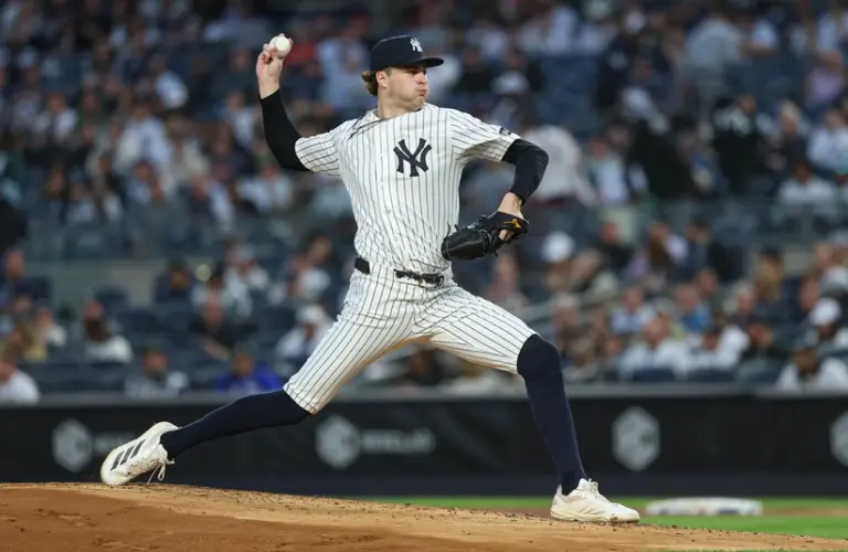 May 4, 2026; Bronx, New York, USA; New York Yankees pitcher Cam Schlittler (31) delivers a pitch during the third inning against the Baltimore Orioles at Yankee Stadium.