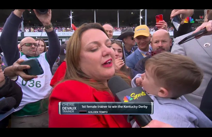 Screenshot of Golden Tempo's trainer, Cherie Devaux after their Kentucky Derby win