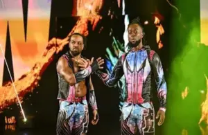 The New Day (Kofi Kingston & Xavier Woods) making entrance WWE