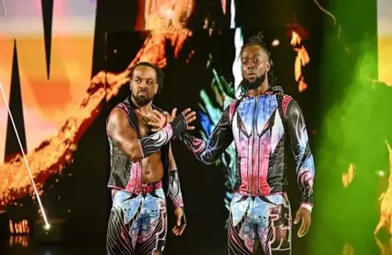 The New Day (Kofi Kingston & Xavier Woods) making entrance WWE