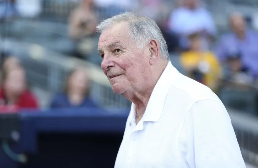 Former Atlanta Braves manager Bobby Cox (6) before a game.