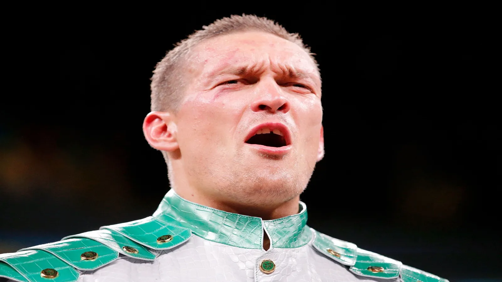 Oleksandr Usyk (white trunks) after his win over Chazz Witherspoon.
